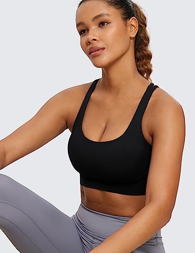 Womens Strappy Longline Sports Bra - Medium Impact Criss Cross Yoga Padded Workout Crop Top