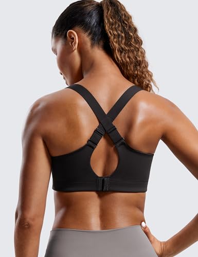 Womens Zip Front High Impact Sports Bra - Molded Cup Adjustable Convertible Straps Wireless Workout Yoga Crop Top