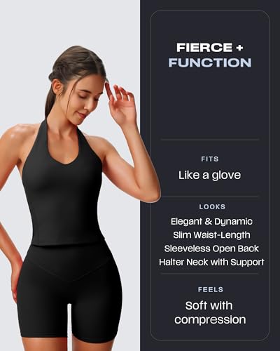 Women's Sleeveless Hailey Halter Tank Tops Workout Athletics Gym Yoga Curve Longline Crop Top