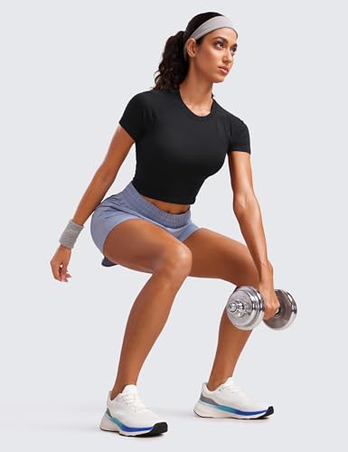 Seamless Womens Short Sleeve Crop Tops Breathable Slim Fit Gym Workout Shirts Athletic Running Basic Tee Top