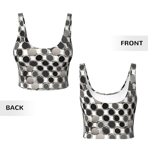 Women's Elastic Sports Bra Yoga Tank Top Quick Dry Fabric Round Silver Print