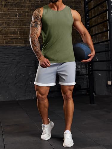 Men's Ribbed Tank Tops Knit Sleeveless Workout T Shirt Muscle Gym Fitness Tee