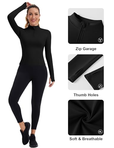 41vldoESIuL.jpg Womens Workout Tops Long Sleeve Quarter Zip Pullover Quick Dry Golf Shirt Athletic Slim Fit Crop Yoga Gym Tops
