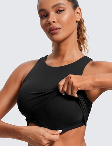 Butterluxe Racerback Longline Sports Bras for Women - High Neck Padded Crop Workout Tank Top with Built in Pads