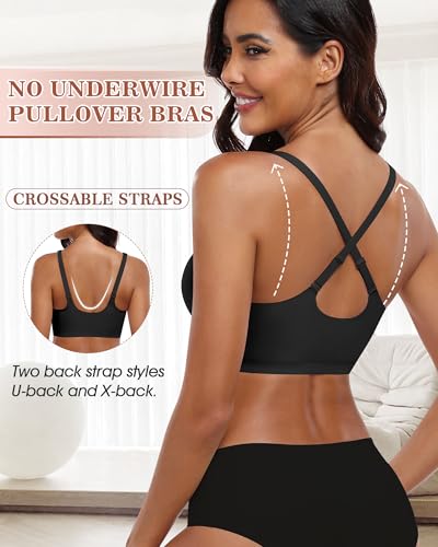 Womens Wireless Seamless Pullover Bra with Soft Support Vest No Underwire Criss Cross Back T Shirt Bra