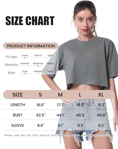 41wQKYxnM0L.jpg 4-Pack Women's Cotton Crop T-Shirts Short Sleeve Solid Cropped Athletic Top Round Neck Casual Workout Yoga Tees