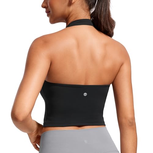 Womens Butterluxe Halter Longline Sports Bra - Padded Workout Yoga Crop Tops Tanks with Built in Pads