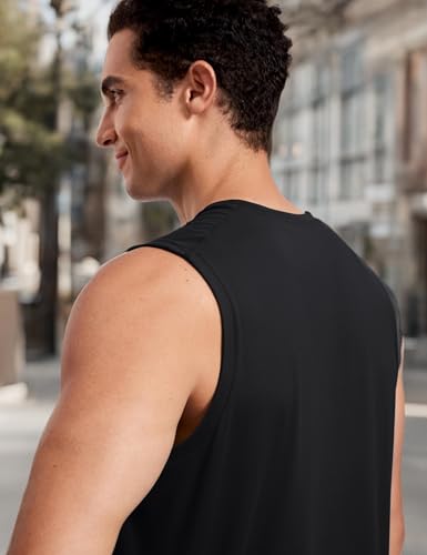 Men's Workout Sleeveless Shirt Quick Dry Stretchy Swim T-Shirts Athletic Gym Running Beach Tank Top