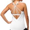 Built in Bra Workout Tank Tops for Women - Open Back Strappy Athletic Yoga Tops Exercise Running Gym Shirts
