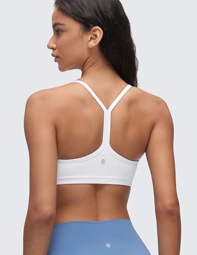 Butterluxe Womens Ruched V Neck Sports Bra - Y Back Spaghetti Thin Strap Wireless Padded Yoga Crop Top