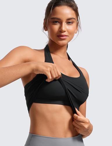 Womens Butterluxe Halter Longline Sports Bra - Padded Workout Yoga Crop Tops Tanks with Built in Pads