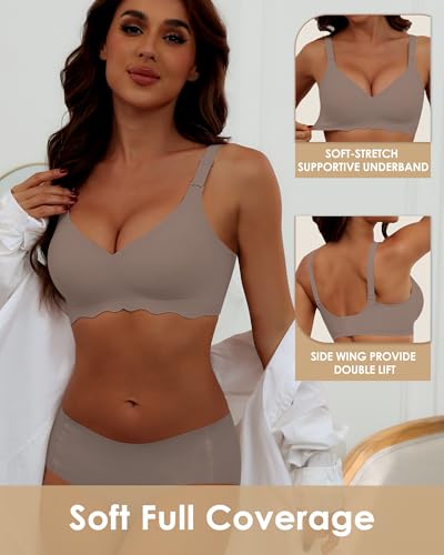Wireless T Shirt Bra Seamless Push Up Bralette Full Coverage V Neck Comfortable Bras for Women
