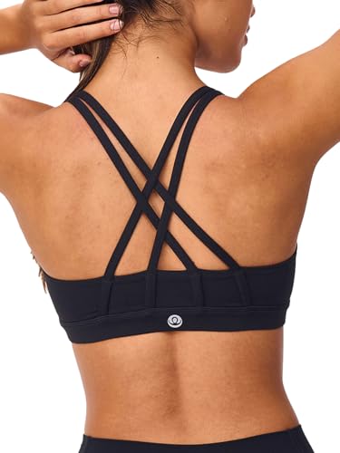 Women's Strappy Sports Bras Light Compression Crop Criss Cross Back Padded Workout Yoga Bra Supportive U Neckline
