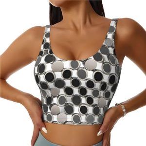 Women's Elastic Sports Bra Yoga Tank Top Quick Dry Fabric Round Silver Print