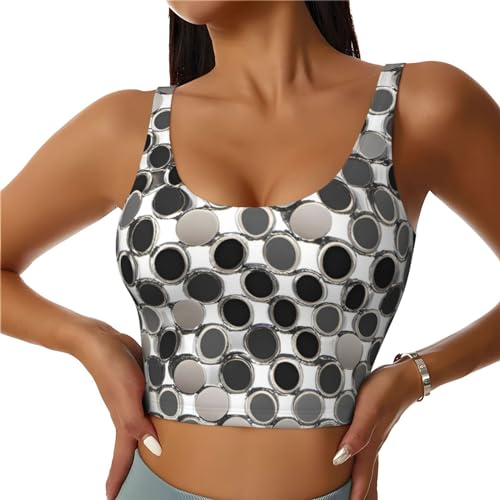 Women's Elastic Sports Bra Yoga Tank Top Quick Dry Fabric Round Silver Print