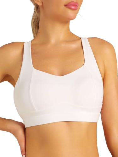 Sports Bras for Women, Medium Support Molded Cup Sports Bras with Sewn in Pads Strappy Workout Yoga Bra