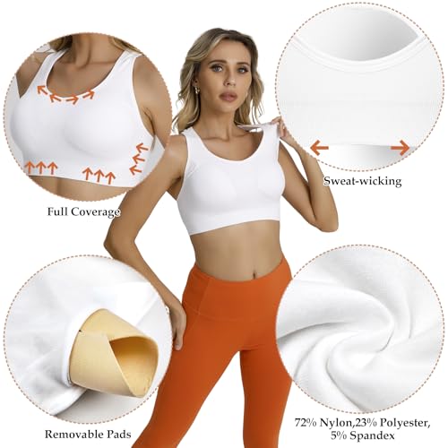 Racerback Sports Bras for Women – Padded Seamless Strappy Workout Tops for Yoga Gym Runing Fitness Sports Bras