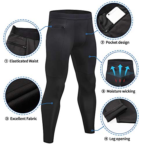 Men's Compression Pants Workout Athletic Leggings Running Gym Tights with Pockets