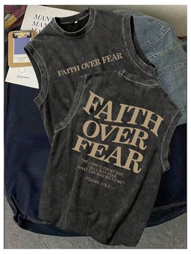 Vintage T Shirts for Men Graphic Y2K Gym Shirts Letter Sleeveless Loose Washed Tank Tops