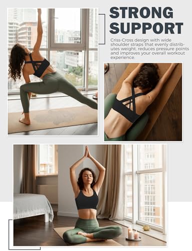 Sports Bras for Women, Criss Cross Back Medium Support Bras for Large Bust, Strappy Yoga Workout Bra with Pads