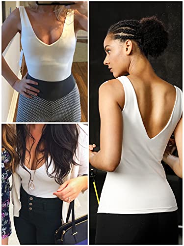 Workout Tops for Women Yoga Tank Tops with Built in Bra Wirefree Padded Yoga Bras Gym Running Athletic Shirt V-Neck Camisole