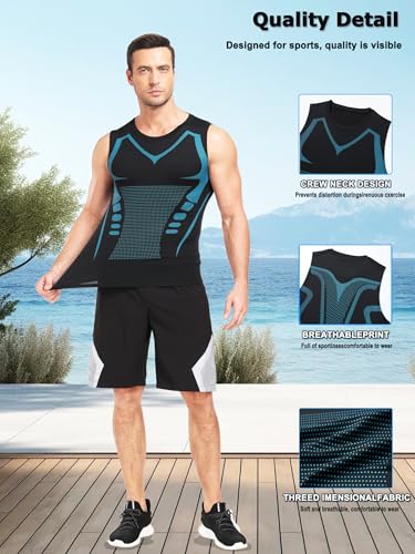 Mens Tank Tops,Sport Running Dry Fit Gym Shirt, Wicking Athletic Mesh Breathable Muscle Tee Workout Sleeveless Shirts