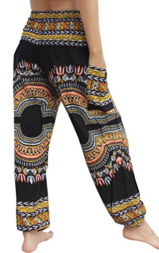 Smocked Waist Harem Baggy Pants, Women, Rayon Elephant Boho Yoga