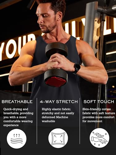 Men's Tank Top Cotton Moisture Wicking Muscle Shirt Summer Sleeveless Shirts Gym Workout Tank