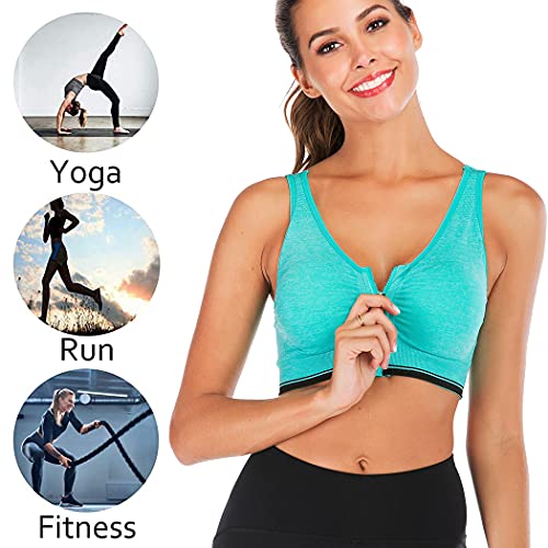 Women's Zip Front Sports Bra Seamless Wirefree Post Surgery Bra Padded Sports Bras Yoga Bra with Removable Cups