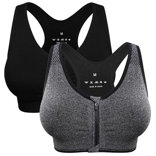 Women's Zip Front Sports Bra Wireless Post-Surgery Bra Active Yoga Sports Bras