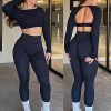 Backless Workout Tops for Women Long Sleeve Gym Shirts Open Back Crop Top Cute Going Out Tops Yoga Athletic Tops