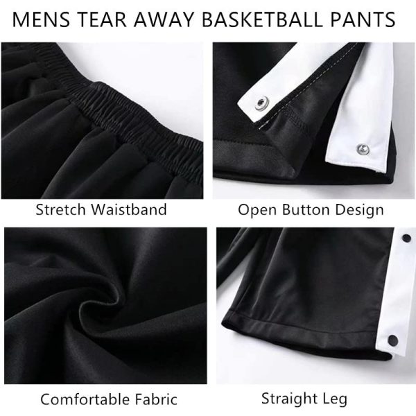 Basketball Tear Away Pants for Men High Split Snap Button Post Surgery Casual Wide Leg Sweatpants with Pockets