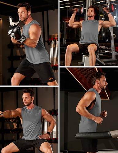 Men's Tank Top Sleeveless Muscle Shirts Quick Dry Workout Gym Cut Off Shirt Lightweight Summer Bodybuilding Tee