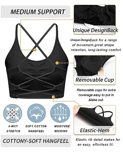 Sports Bras for Women,Sexy Crisscross Back Seamless Padded Sports Bra Medium Support with Removable Pads