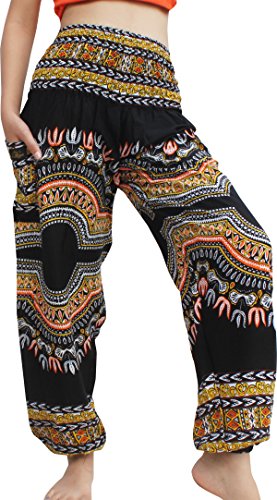 Smocked Waist Harem Baggy Pants, Women, Rayon Elephant Boho Yoga