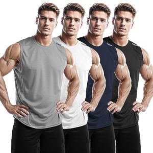 Men's 4, 3, 1 Pack Tank Tops Sleeveless Shirts Workout Athletic Muscle Mesh Dry Fit Gym Training Active Athletic