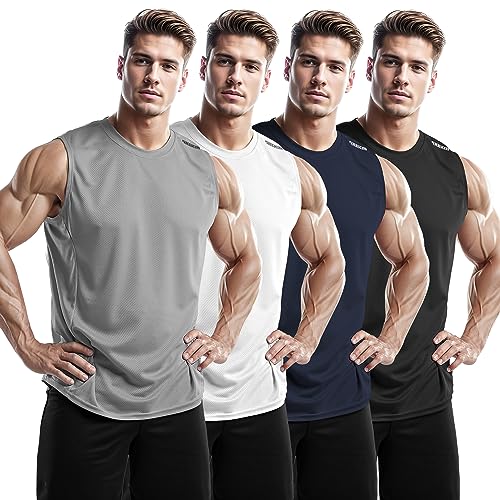 51nt4yTiL.jpg Men's 4, 3, 1 Pack Tank Tops Sleeveless Shirts Workout Athletic Muscle Mesh Dry Fit Gym Training Active Athletic