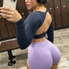 Backless Workout Tops for Women Long Sleeve Gym Shirts Open Back Crop Top Cute Going Out Tops Yoga Athletic Tops