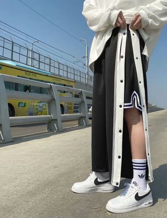 Basketball Tear Away Pants for Men High Split Snap Button Post Surgery Casual Wide Leg Sweatpants with Pockets