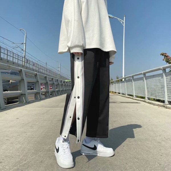Basketball Tear Away Pants for Men High Split Snap Button Post Surgery Casual Wide Leg Sweatpants with Pockets