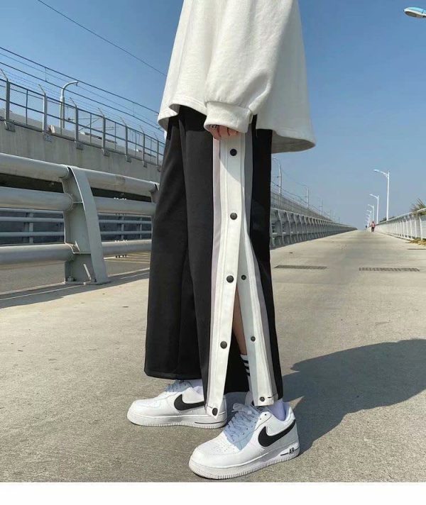 Basketball Tear Away Pants for Men High Split Snap Button Post Surgery Casual Wide Leg Sweatpants with Pockets